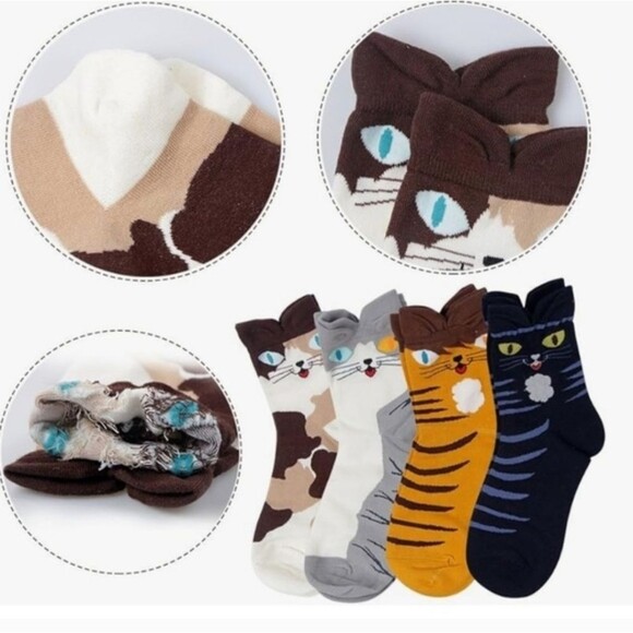 Cat Patterned Socks Set - Multicolor - Picture 2 of 6